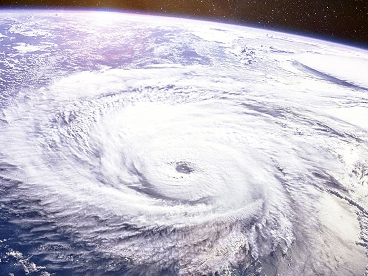 Satellite view from space of a hurricane and typhoon on earth